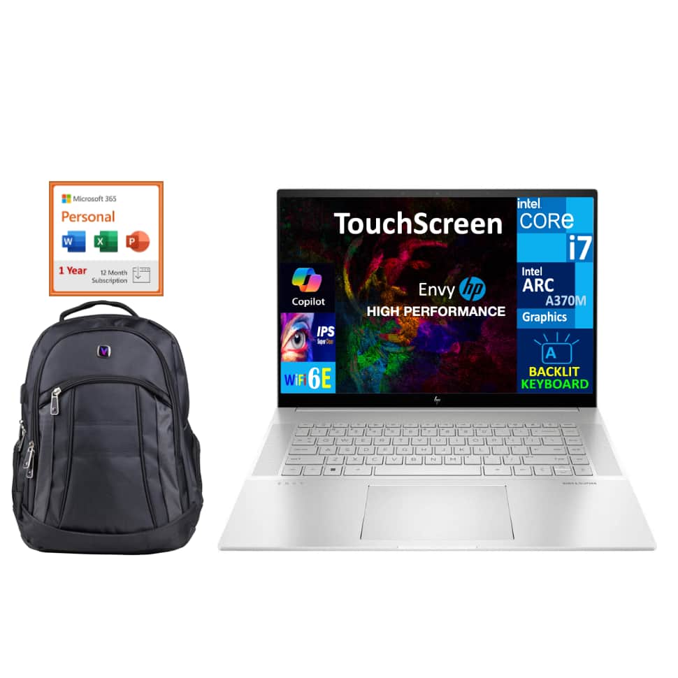 HP - Envy Laptop 16.0 WQXGA (Intel i7-13700H, 16GB DDR5, 512GB PCIe SSD, Win 11 Pro) w/Backpack , Office 365 - Natural Silver Aluminum