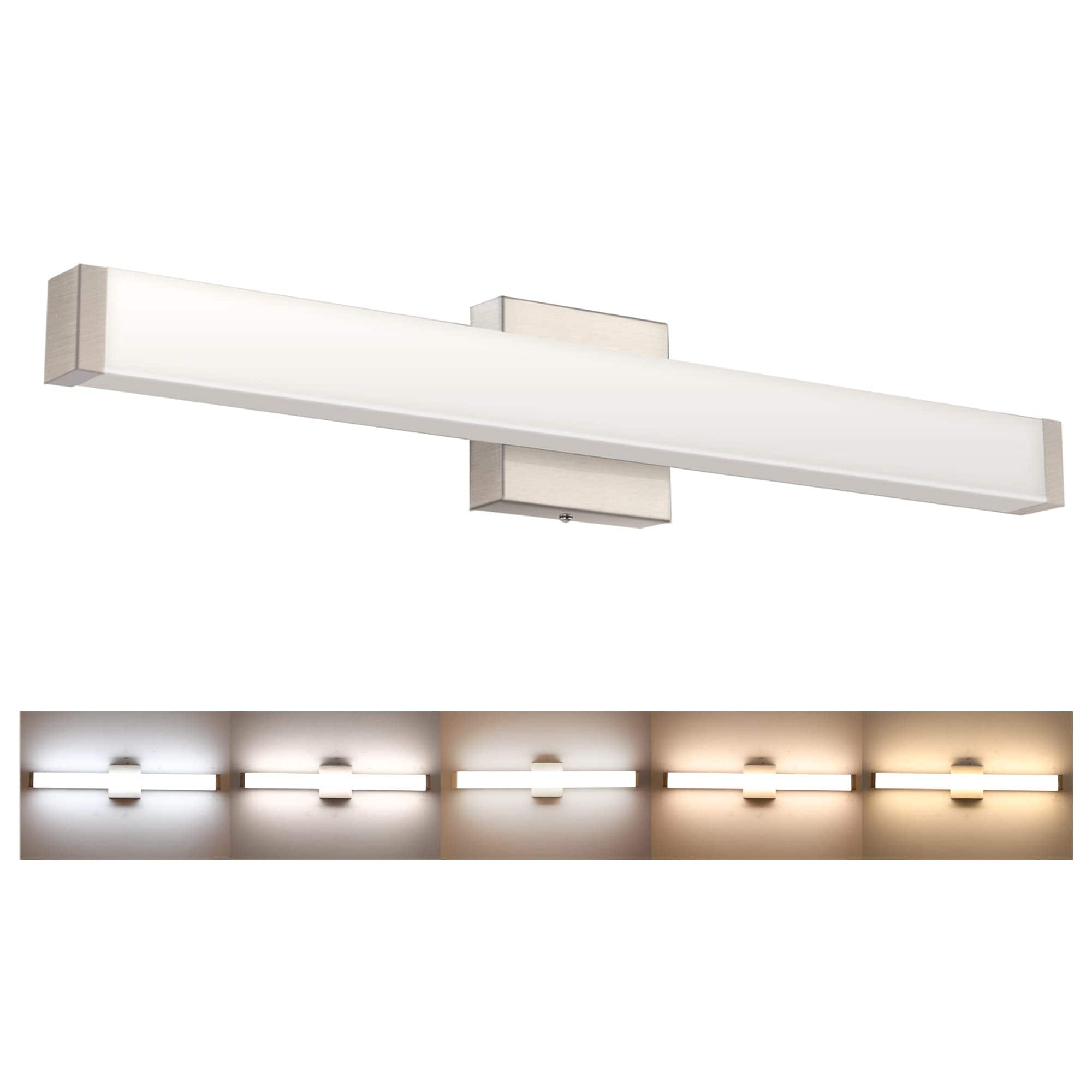 PO3TICJUNKI3 - Bathroom Vanity Light Brushed Nickel Square Led Inch w k Wall Bar Lighting Fixtures Over Mirror - Brushed Nickel 24 inch 5CCTDimmable