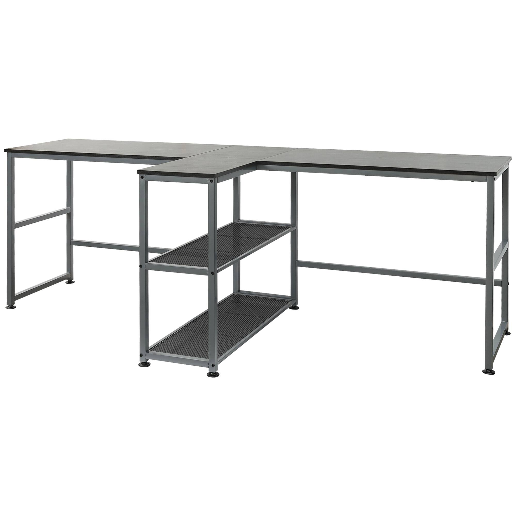 Alt View 9. Glintex - 83" Two Person Computer Desk，2 Storage Shelves, Double Desk Workstation， Book Shelf, Long Desk Table for Home Office - Black.