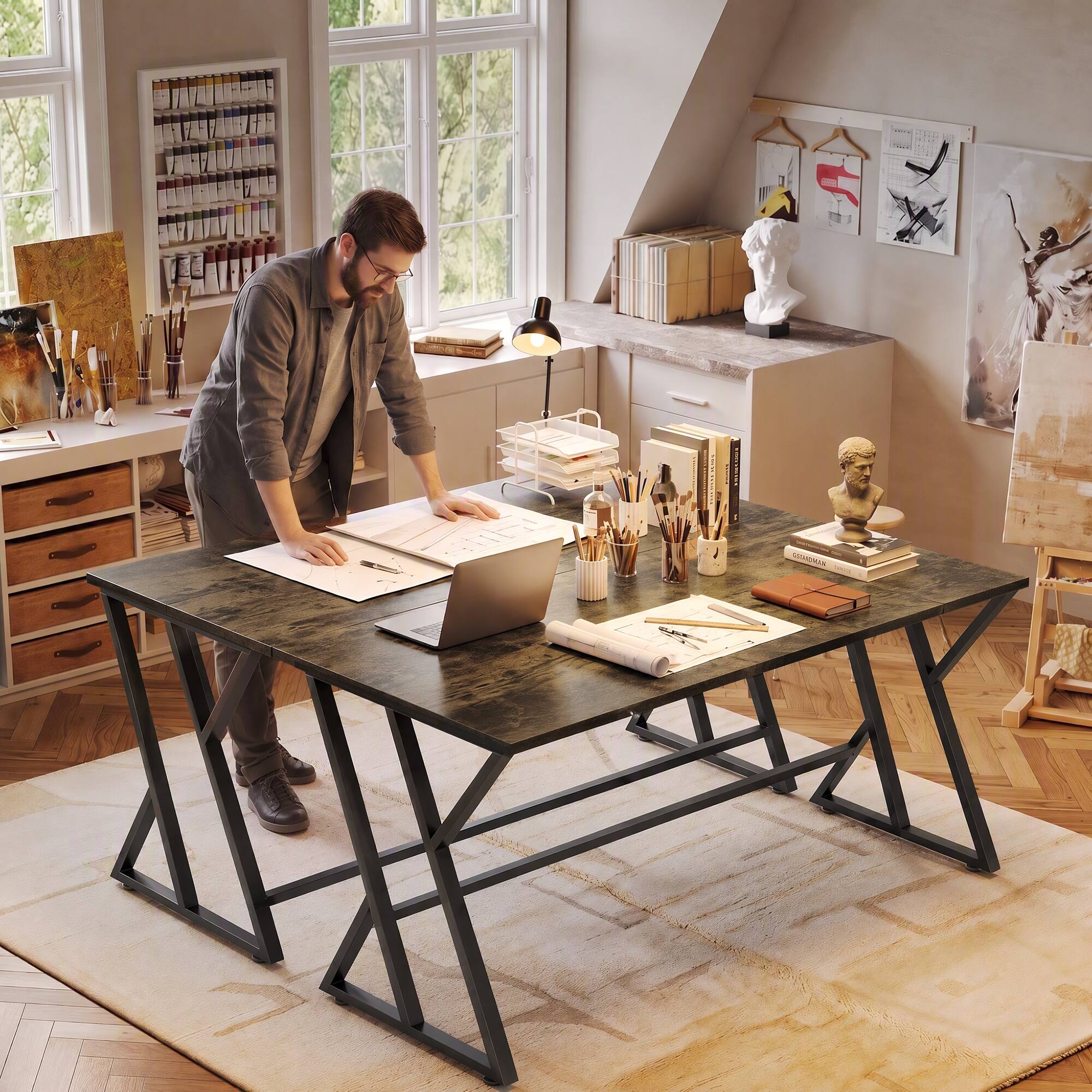Alt View 8. Homcom - Inch Computer Desk, Industrial Writing Desk with Z-Shaped Metal Leg, Study Table for Home Office - Rustic brown.