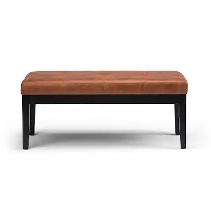 Front. Simpli Home - Lacey 43 inch Wide Contemporary Rectangle Tufted Ottoman Bench - Distressed Saddle Brown.
