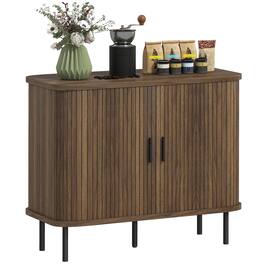 Homcom - 35.4" Sideboard Buffet Cabinet with Storage, Nordic Coffee Bar Cabinet with Slatted Tambour Doors and Metal Legs - Walnut