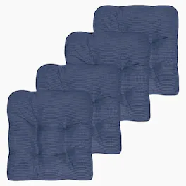 Sweet Home Collection - Crushed Memory Foam Tufted Chair Cushion Non Slip Microdot Rubber Back, 4-Pack - Navy