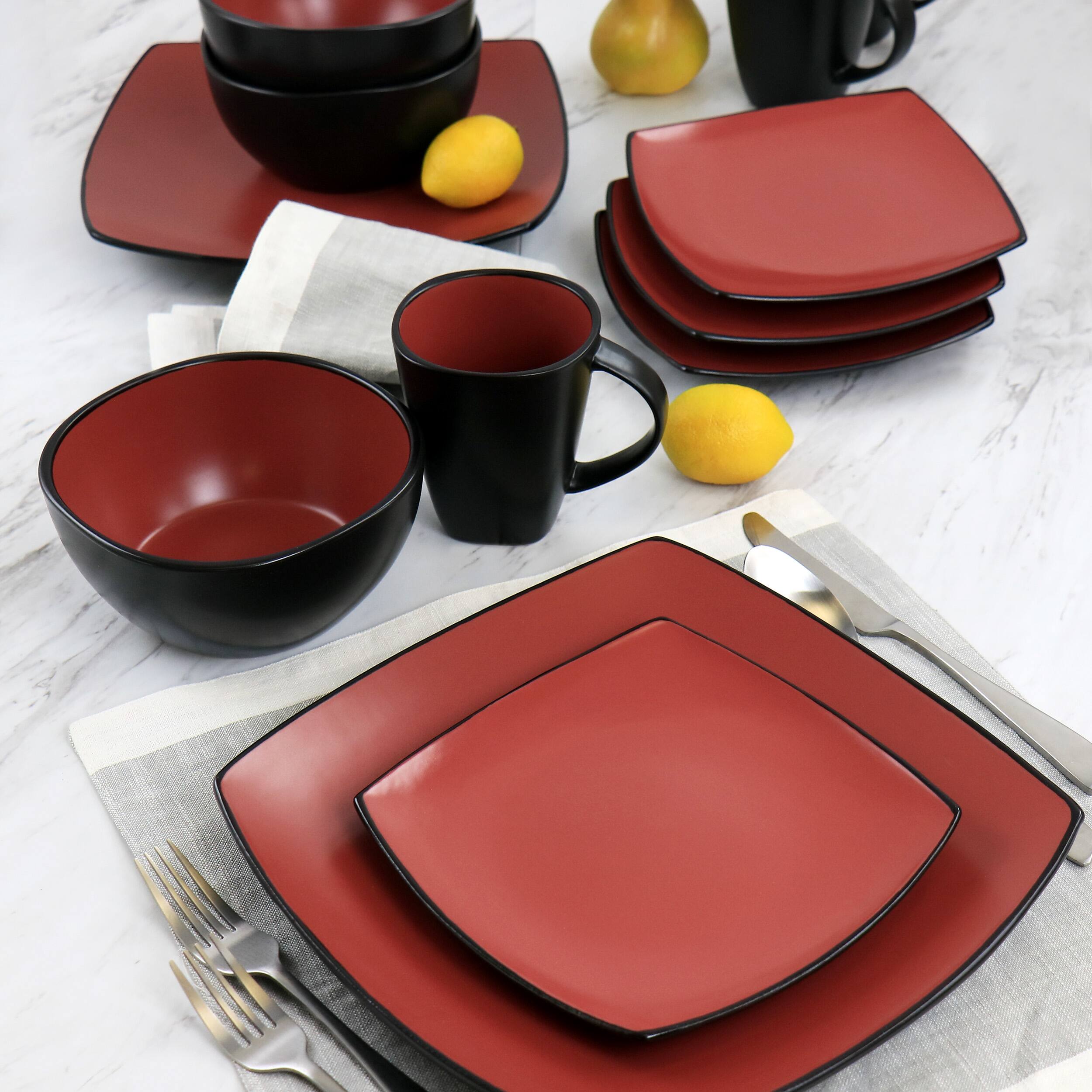 Alt View 9. Gibson - Gibson Elite Soho Lounge 16 Piece Matte Glazed Stoneware Dinnerware Set in Red - Red.
