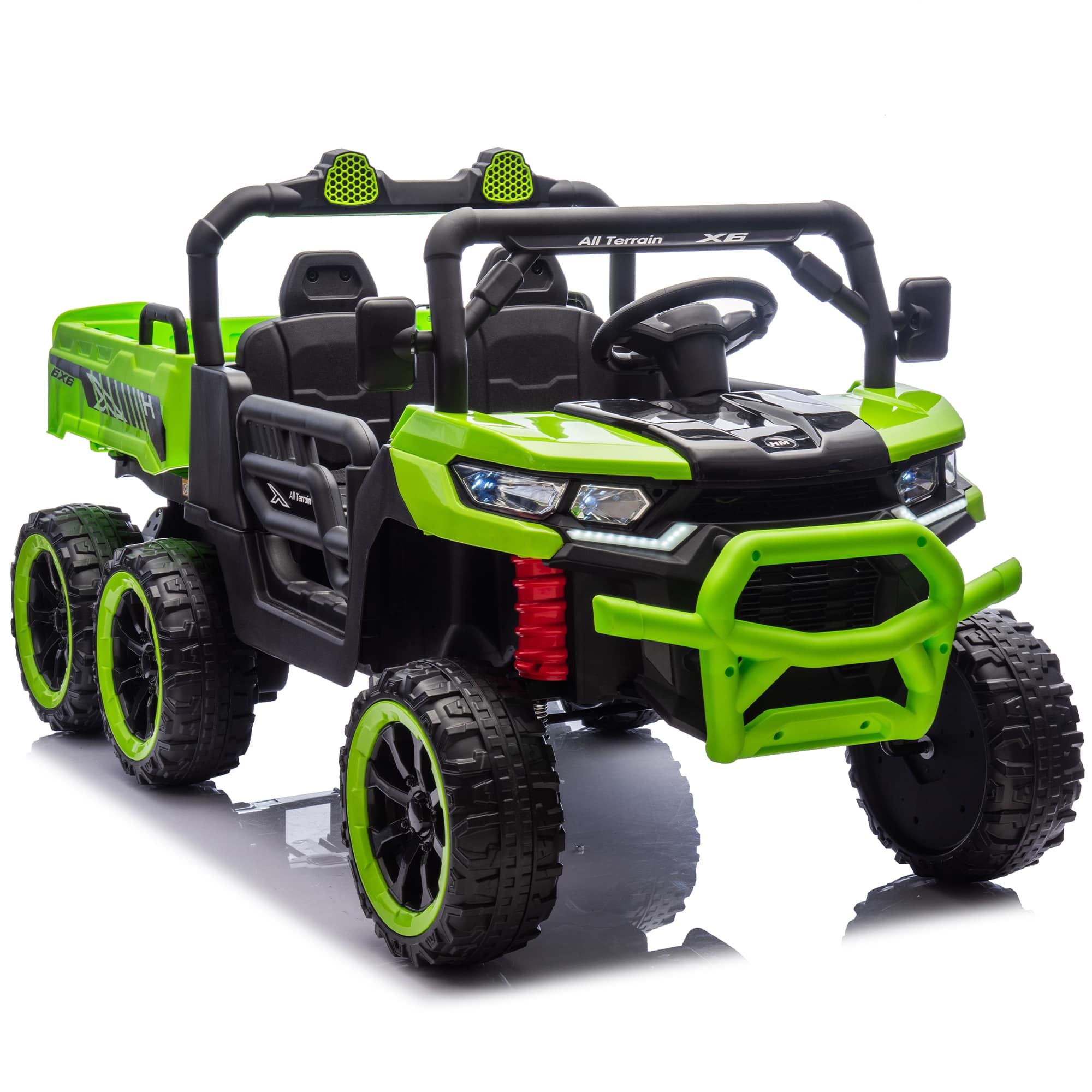 ELEMENT ACE - 24V Two-Seater Kids Electric Dump Truck with Parent Remote Control, 4WD, and Six-Wheel Suspension for Children Ages 2-6 - Green