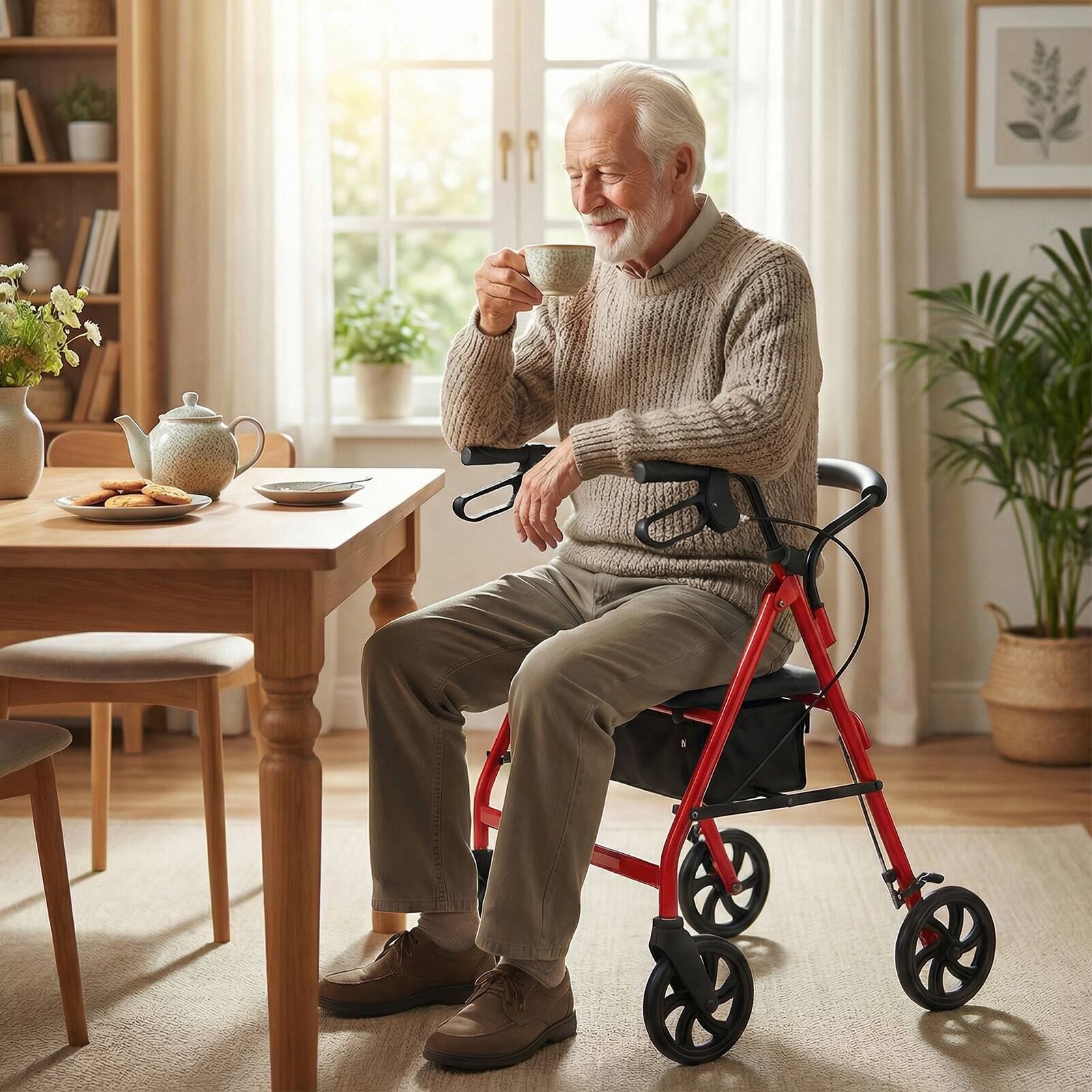 Alt View 3. Costway - Costway Rollator Walker with Seat, Height Adjustable Handles, Storage Basket for Seniors - Red.