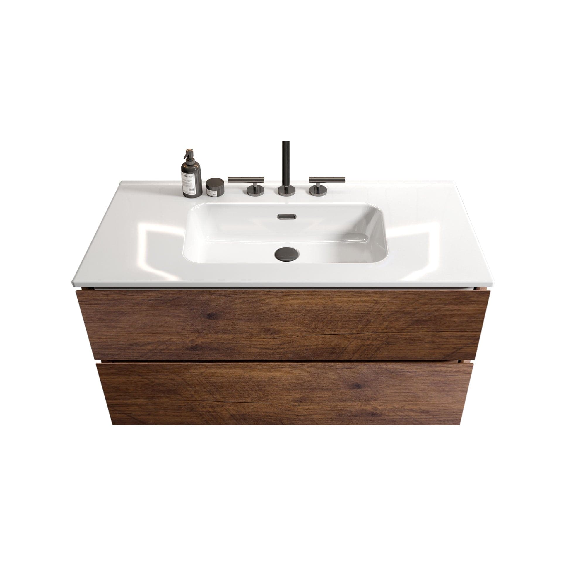 Boyel Living 36in Wall Mount Walnut Bathroom Vanity with Ceramic Sink