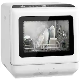 Homcom - Dishwasher, Portable Mini Dishwasher with 1.6 Gal Built-in Water Tank, 5 Washing Programs - White