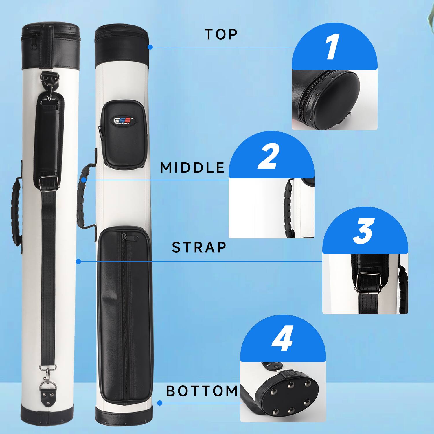 TOP 1, MIDDLE 2, STRAP 3, BOTTOM 4