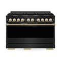 ZLINE - Autograph 48 in. 6.7 cu. ft. Marino Freestanding Double Oven Gas Range with 8 Burners and Polished Gold Accents - Black Stainless Steel