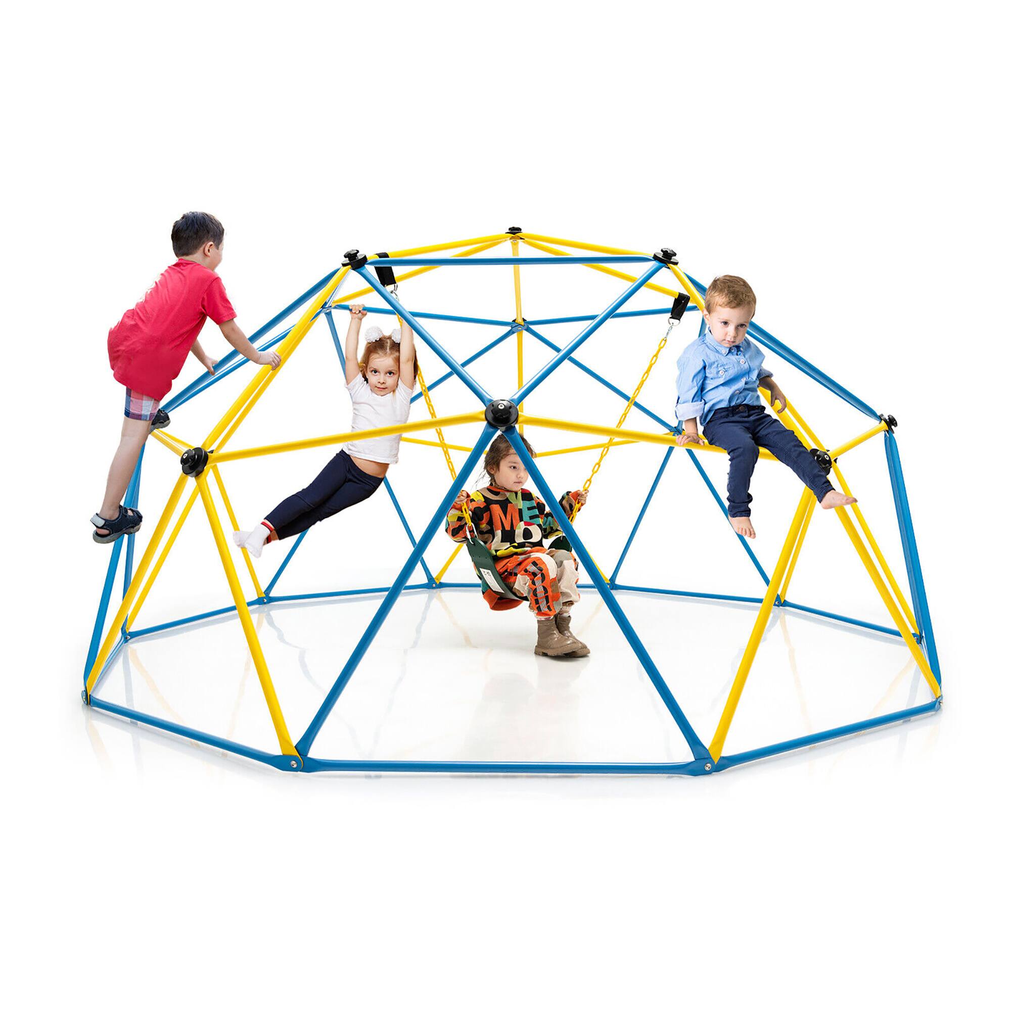 Front. Gymax - Gymax 10 FT Climbing Dome with Swing Outdoor Kids Play Jungle Gym - Yellow.