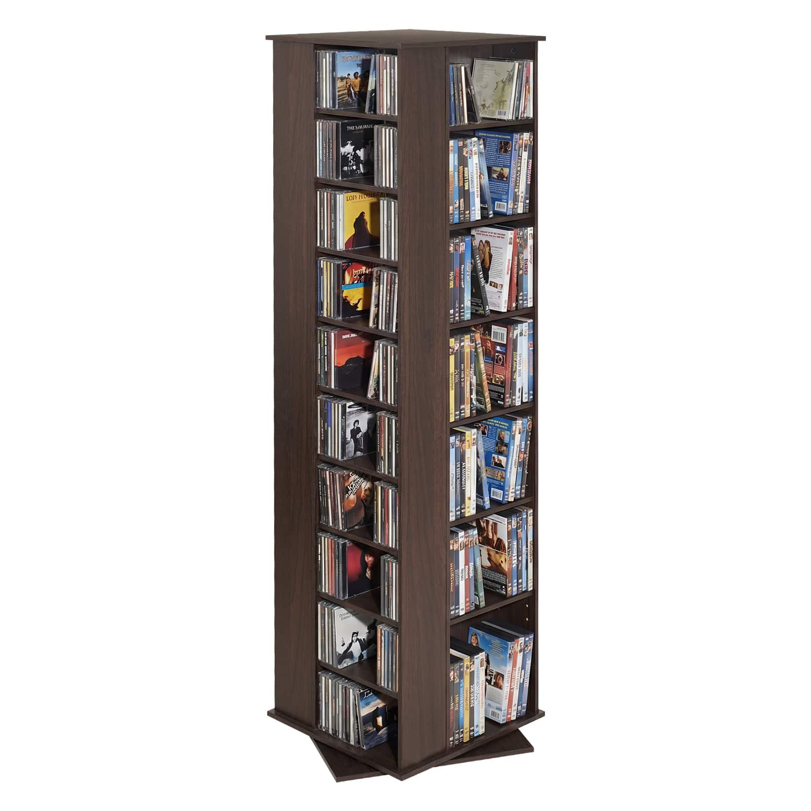 VEVOR - Media Storage Cabinet, CD Rack Tower, 34 Compartments Rotating Media Tower Rack for CDs, DVDs, Books and Game Discs - Dark brown
