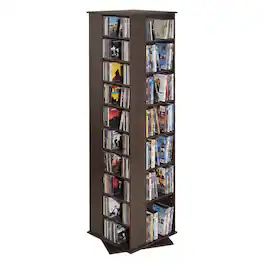 VEVOR - Media Storage Cabinet, CD Rack Tower, 34 Compartments Rotating Media Tower Rack for CDs, DVDs, Books and Game Discs - Dark brown