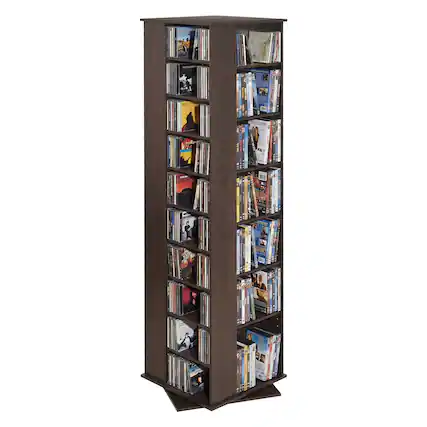 Front. VEVOR - Media Storage Cabinet, CD Rack Tower, 34 Compartments Rotating Media Tower Rack for CDs, DVDs, Books and Game Discs - Dark brown.