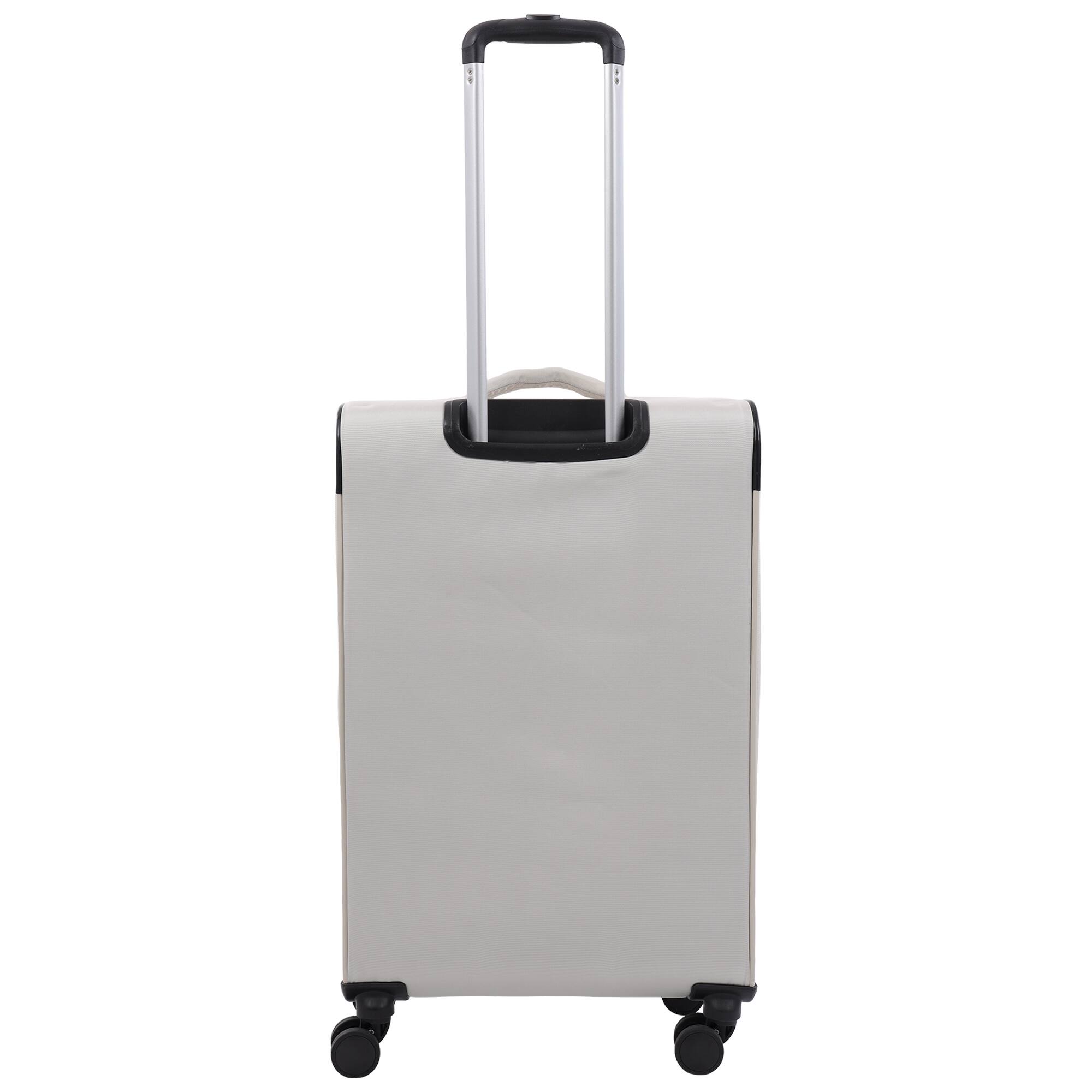 Back. Martha Stewart - 27" Softside Luggage – Expandable Spinner Suitcase with 8 Wheels & Front Zip Pockets - LIGHT GREY.