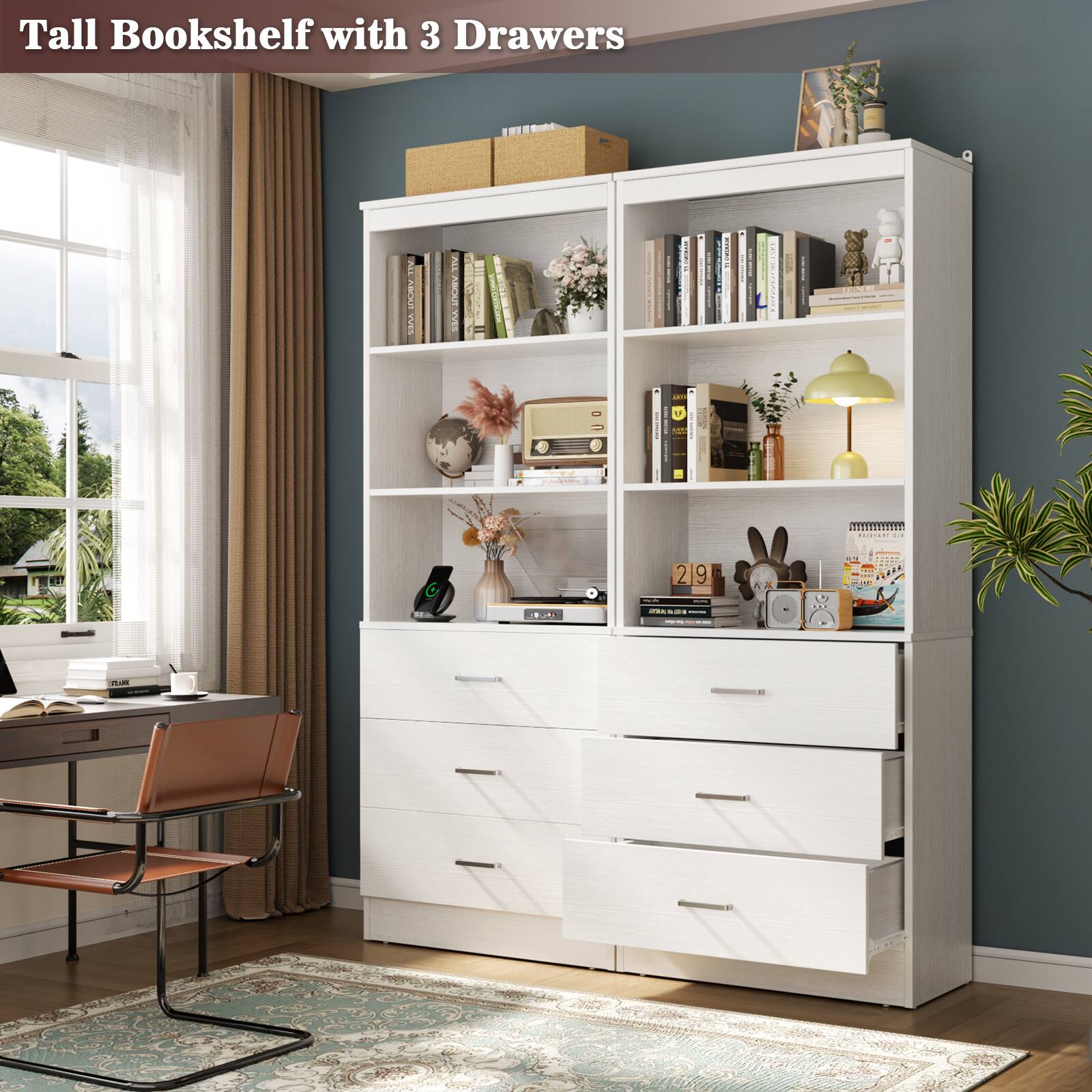 Tall Bookshelf with 3 Drawers