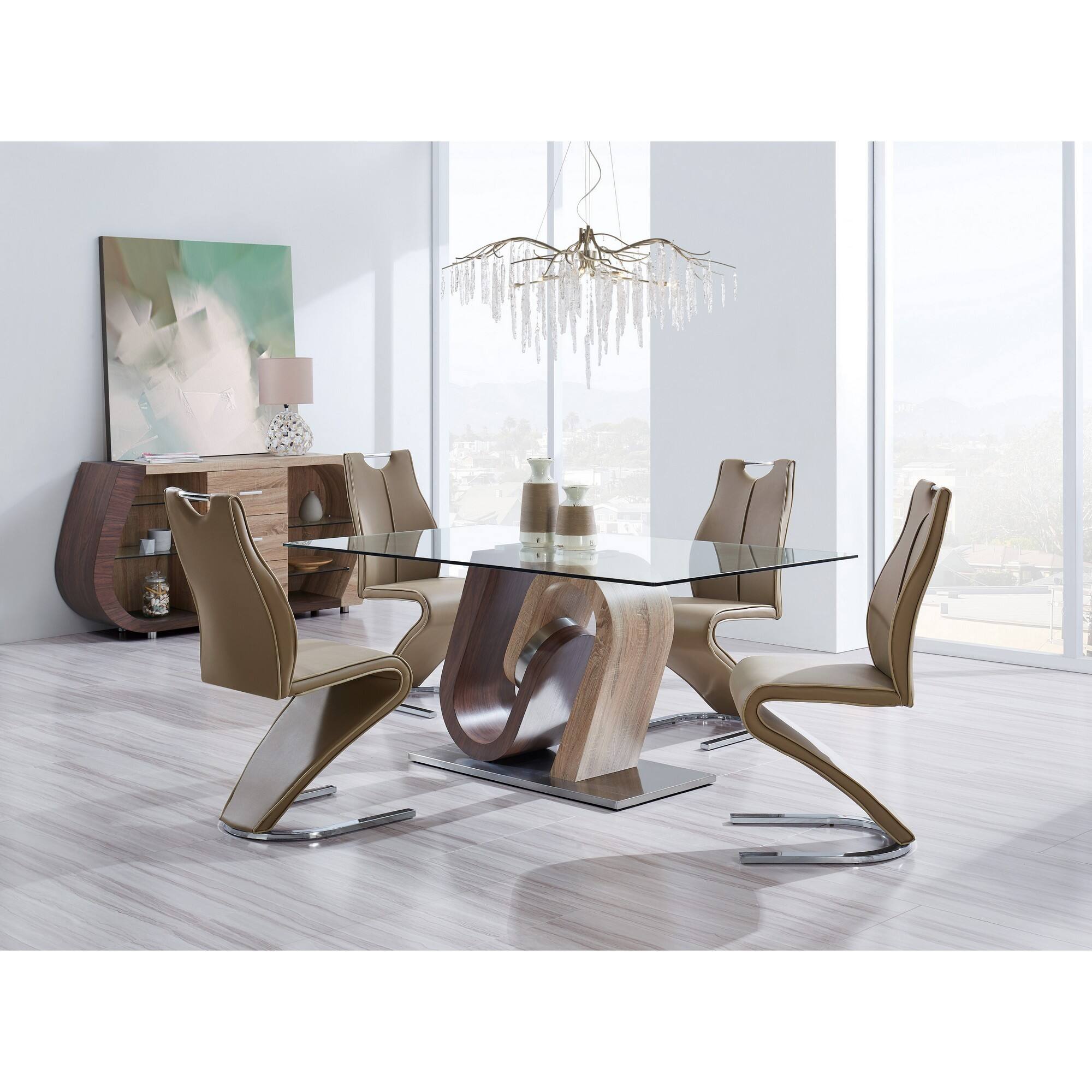 Alt View 5. Hivvago - Hivvago Set of Two Upholstered Faux Leather Dining Parsons Chairs - Brown.