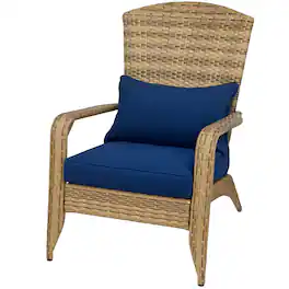 Outsunny - Adirondack Chair with Rattan Wicker, Soft Cushions, Tall Curved Backrest for Deck or Garden - Blue