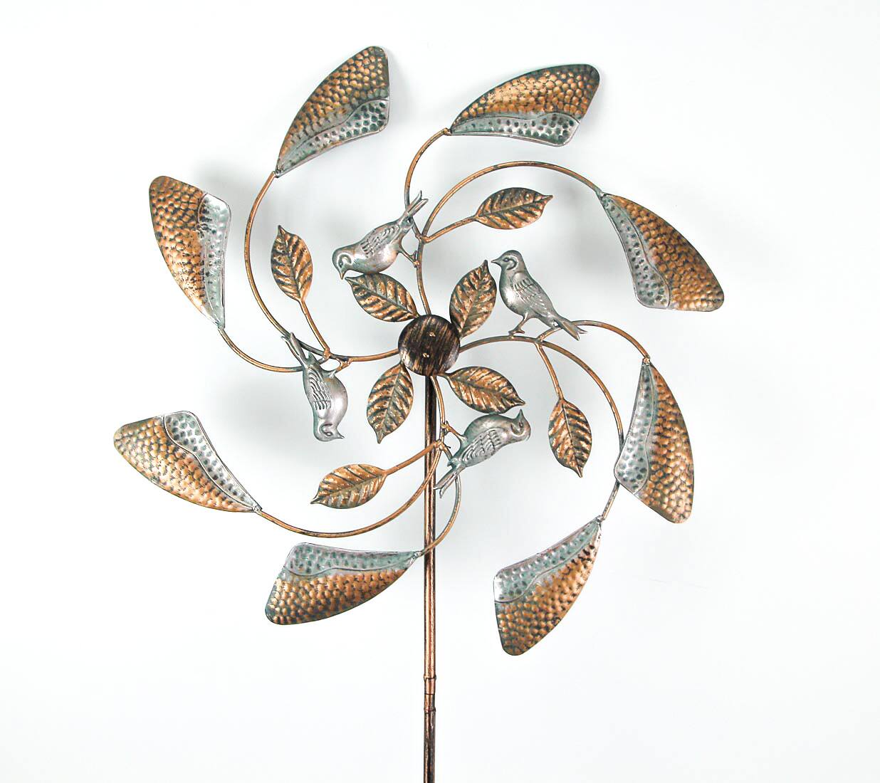 Alt View 1. Things2Die4 - Two Tone Copper and Silver Kinetic Wind Spinner Garden Stake Bird or Dragonfly - Bronze.