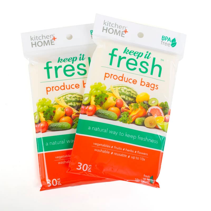 Kitchen + Home - Keep it Fresh Produce Bags - 60 Reusable Fruit Veggie Freshness Green Bags & Twist Ties - Yellow
