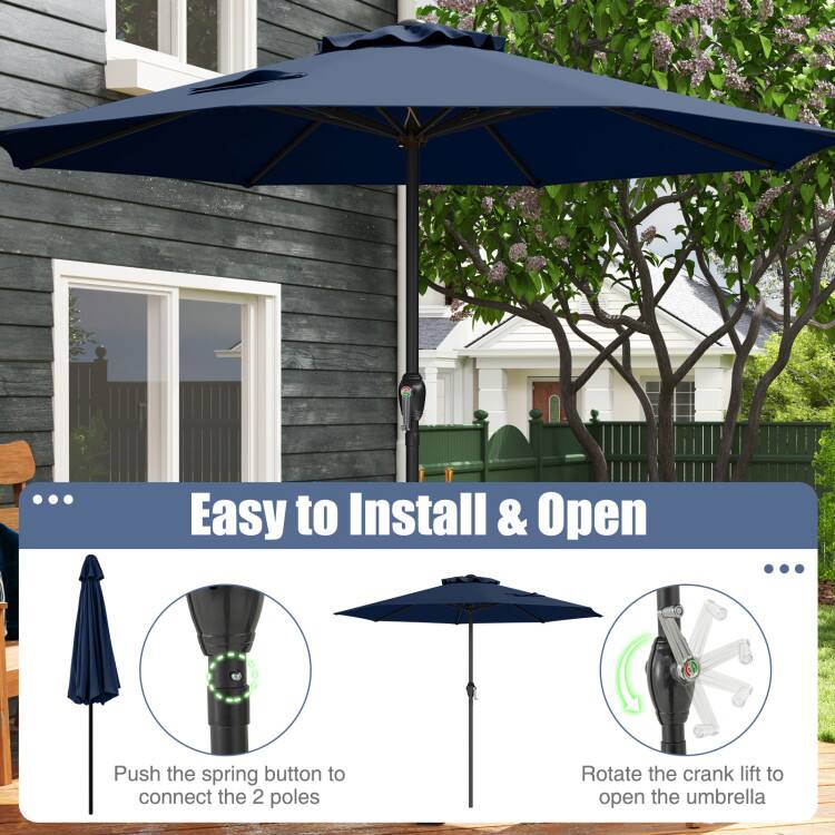 Easy to Install & Open

Push the spring button to connect the 2 poles

Rotate the crank lift to open the umbrella