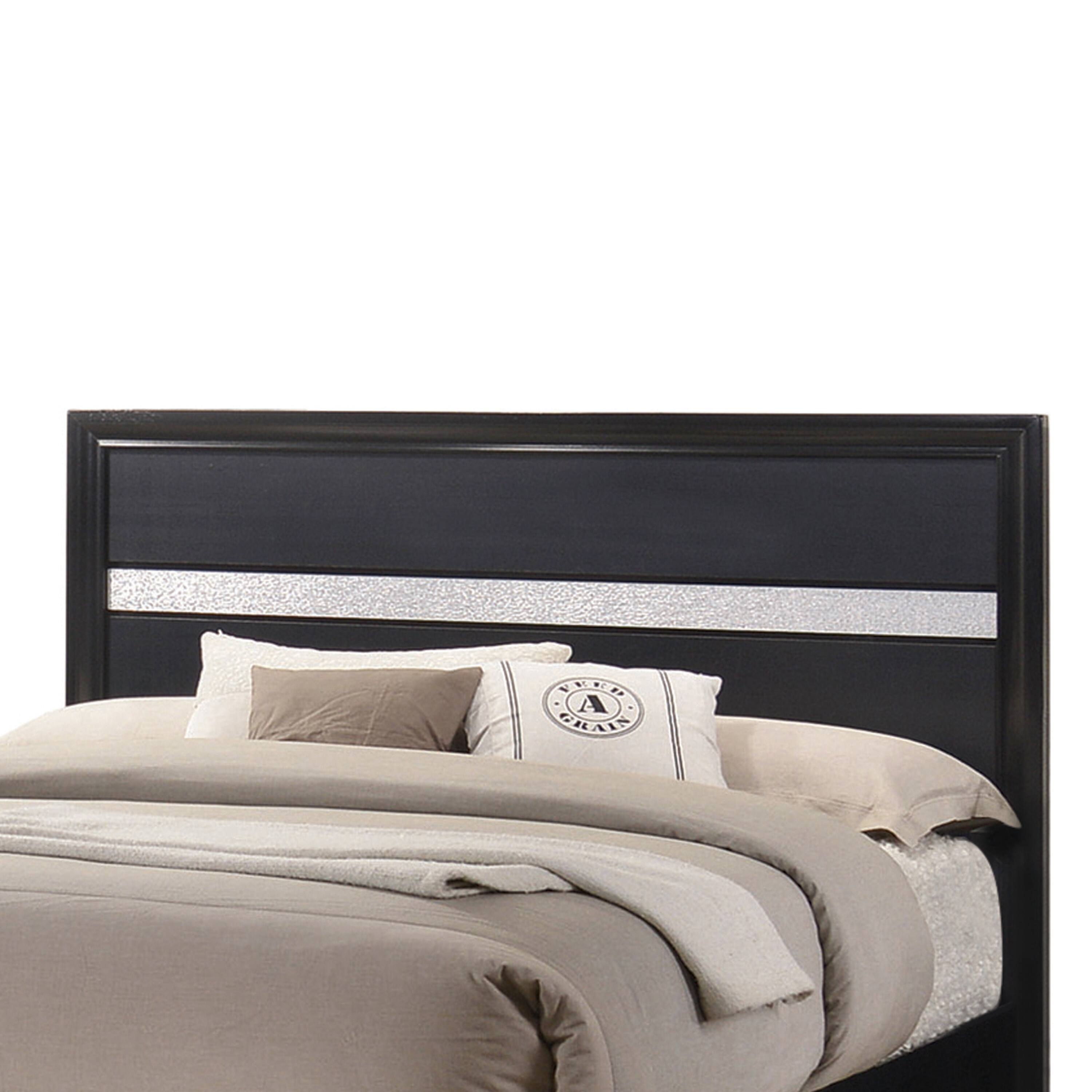 Alt View 1. Manhattan Lane - Transitional 2 Drawer Wooden Queen Size Bed with Glitter Stripe - Black and Silver.