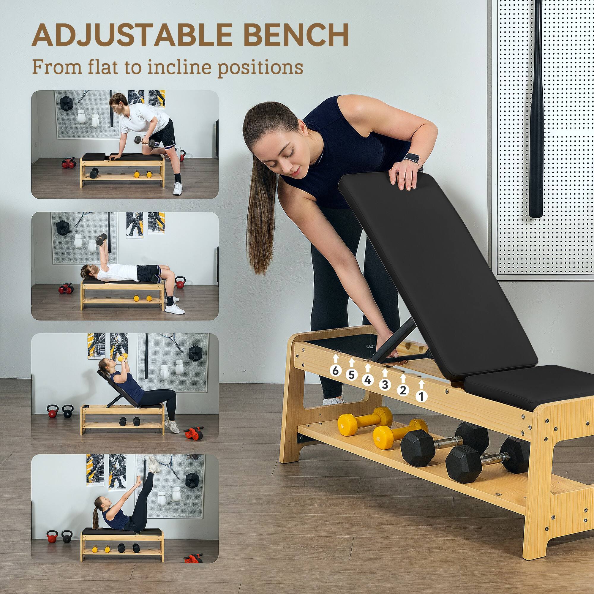 ADJUSTABLE BENCH  
From flat to incline positions  
6 5 4 3 2 1
