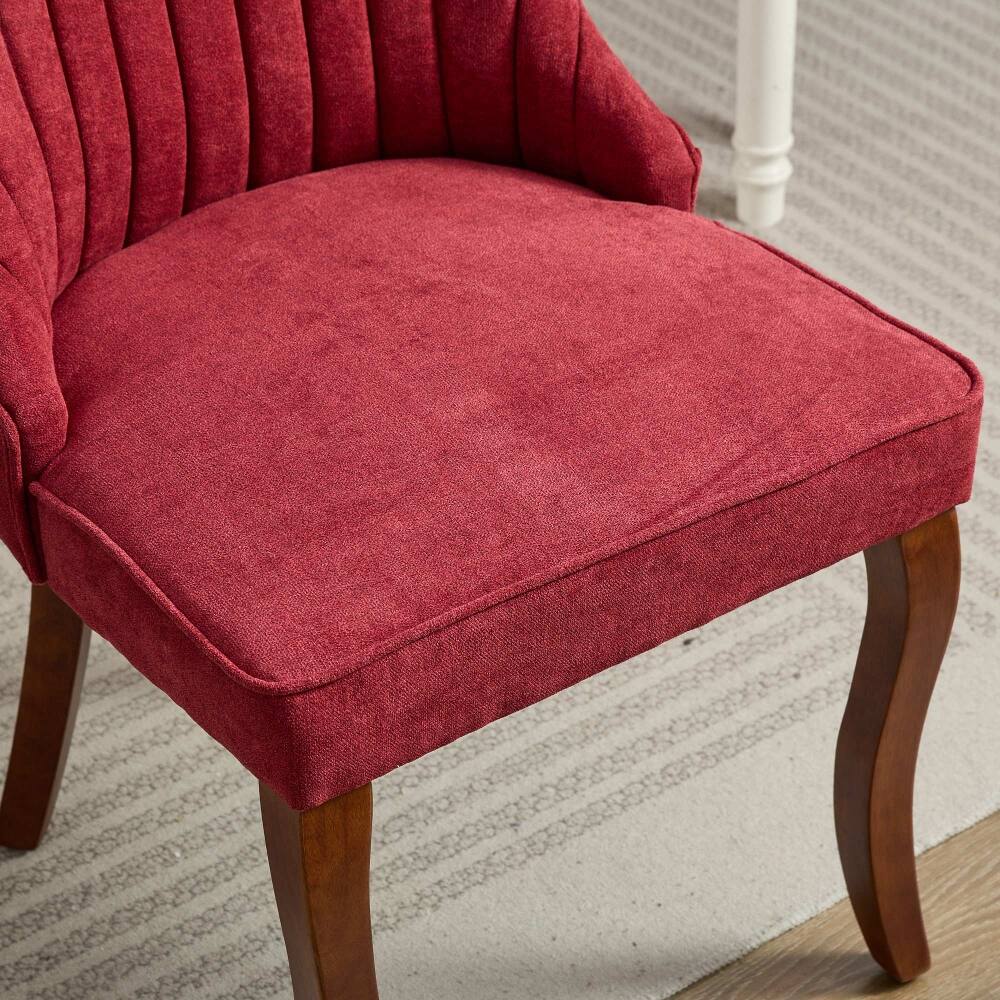 Alt View 7. Loheer - Loheer Wine Red Dining Chairs Set of 2 High Back Upholstered Accent Chair with Solid Wood Legs - Wine Red.