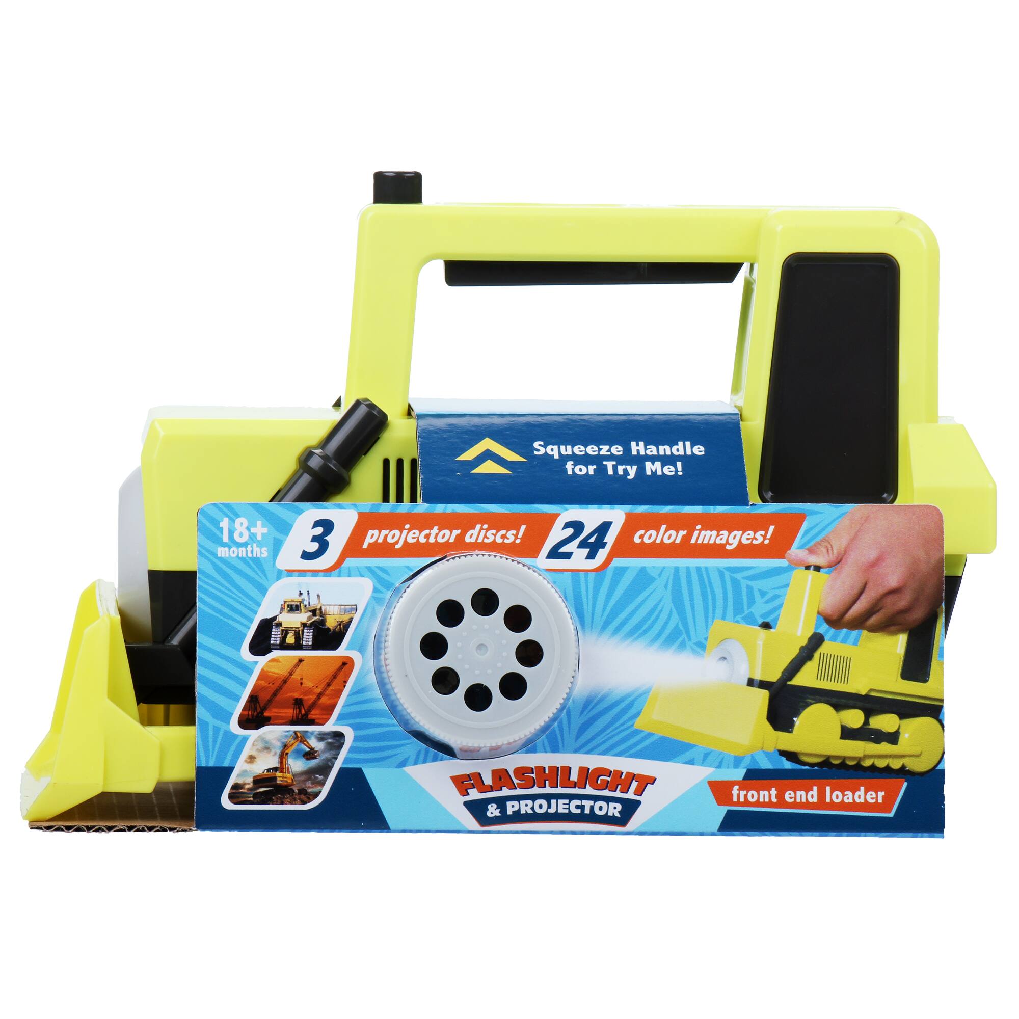 Squeeze Handle for Try Me! 18+ months 3 projector discs! 24 color images! Flashlight front end loader & projector.