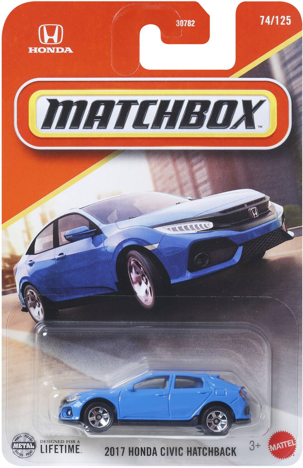 HONDA 30782 74/125 MATCHBOX  
DESIGNED FOR A METAL PECKS LIFETIME PIECES  
2017 HONDA CIVIC HATCHBACK  
3+  
MATTEL