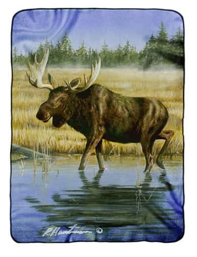 Northwest - Robert Hautman Wading Moose Raschel Plush 60x80 Twin Size Throw Blanket - Multi