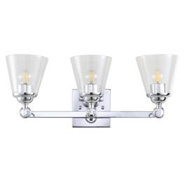 Jonathan Y - Marion 21" 3-Light Hurricane Metal/Seeded Glass LED Vanity Light, Chrome - Chrome / Clear
