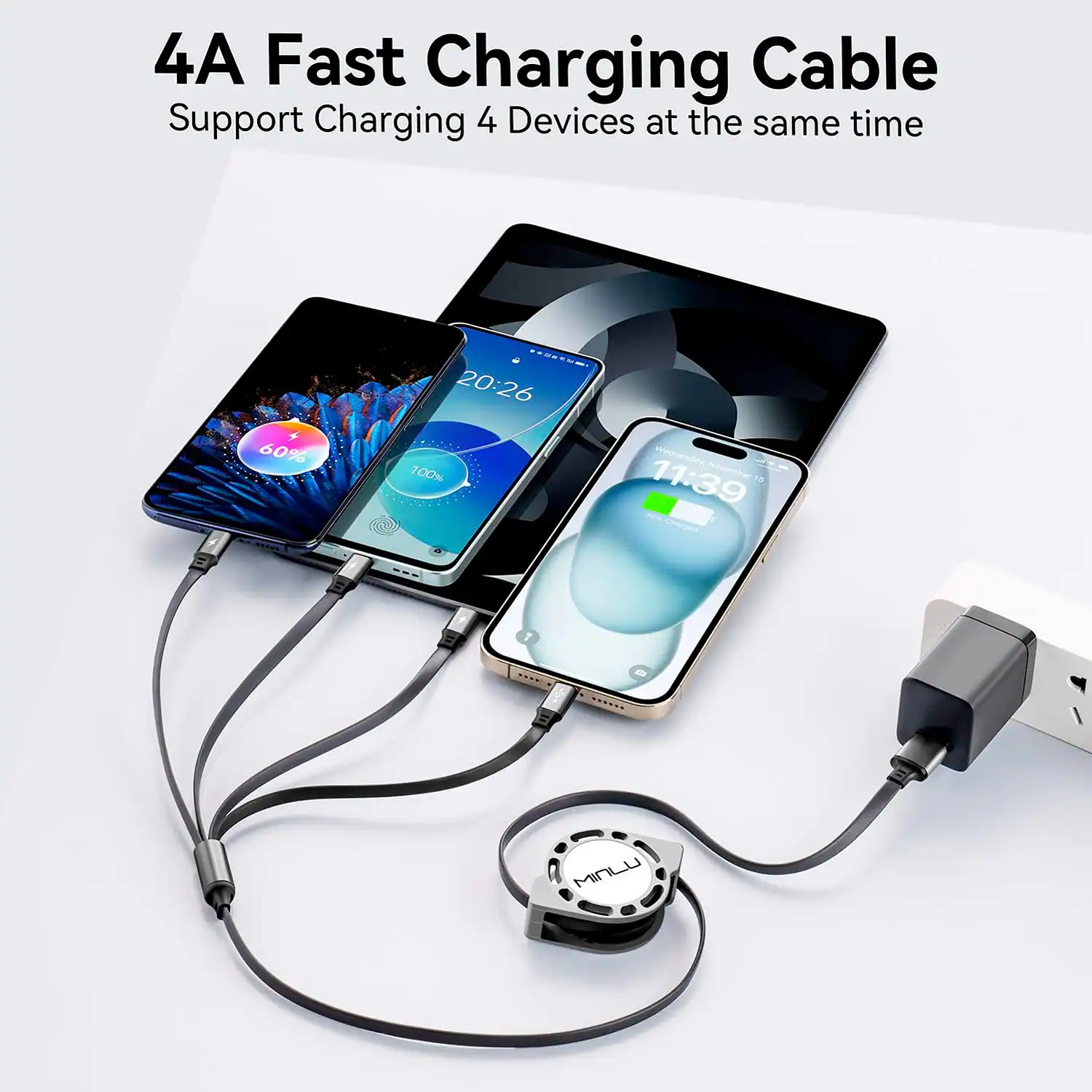 4A Fast Charging Cable, Support Charging 4 Devices at the same time, MINLU
