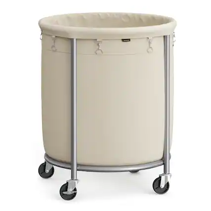 Front. Songmics Home - 50.2-Gallon(190 L)Laundry Basket with Wheels, Rolling Round Heavy-Duty Laundry Hamper Cart,Steel Frame,Removable Bag - Cream White and Metallic Silver.