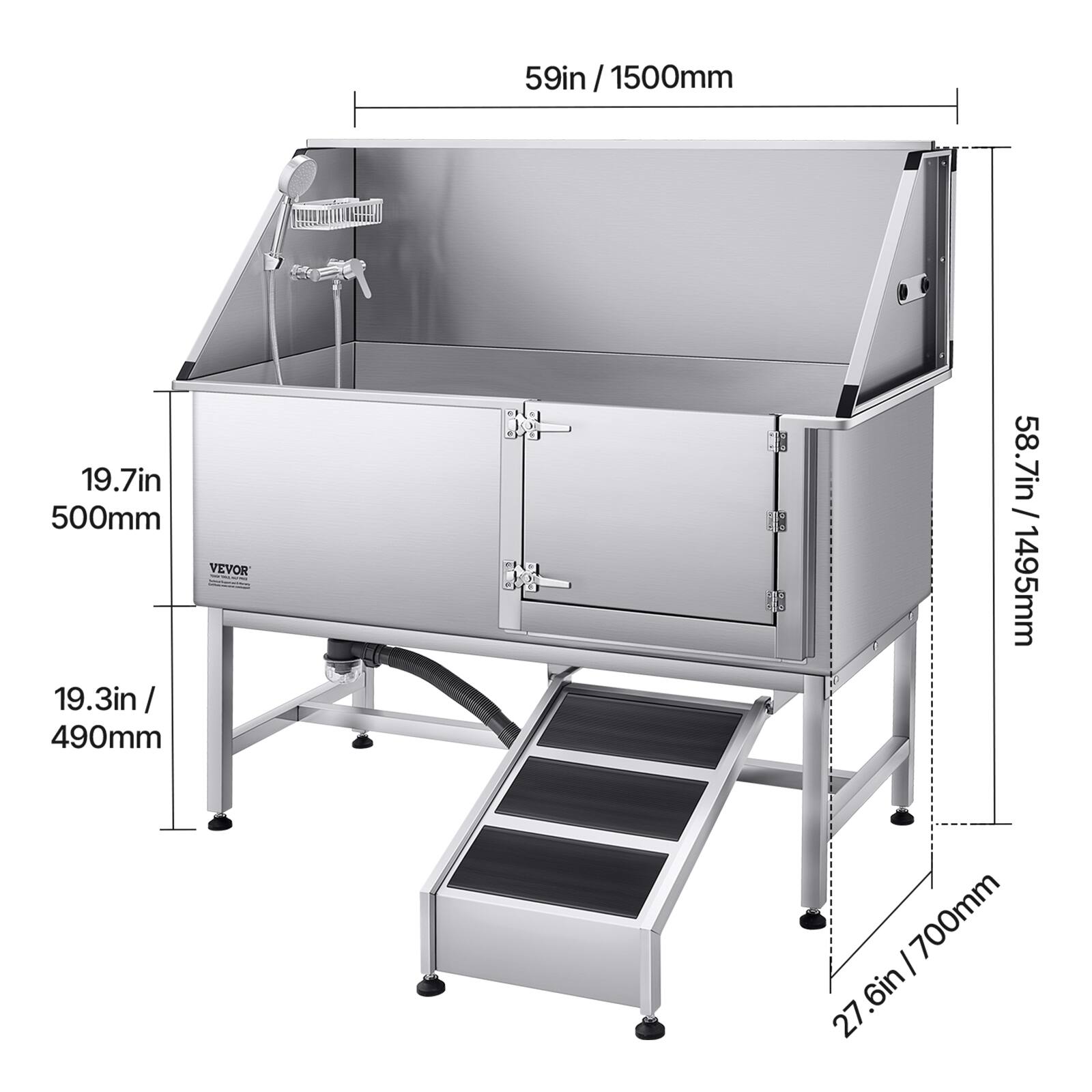 59in / 1500mm  
19.7in / 500mm  
19.3in / 490mm  
58.7in / 1495mm  
27.6in / 700mm