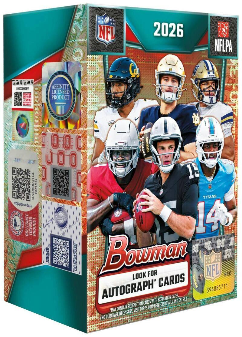 AB00000001  
BRANDS COTTER FANS DHO 002050001CL 8915D  
vmp.mobilcipa  
COLLEGIATE LICENSED PRODUCT  
NFL 2026 NFLPA  
DANIS AFFINITY LICENSED PRODUCT  
CARDS C  
Wilson C 15  
TITANS 14  
NATIONAL FOOTBALL LEAGUE  
Bouman  
"CC123456Z8"  
FOR  
EXPIRATION DATES.  
CARDS WITH DETAILS AND ENTRY.)  
REDEMPTION  
*NO PURCHASE NECESSARY, (NO