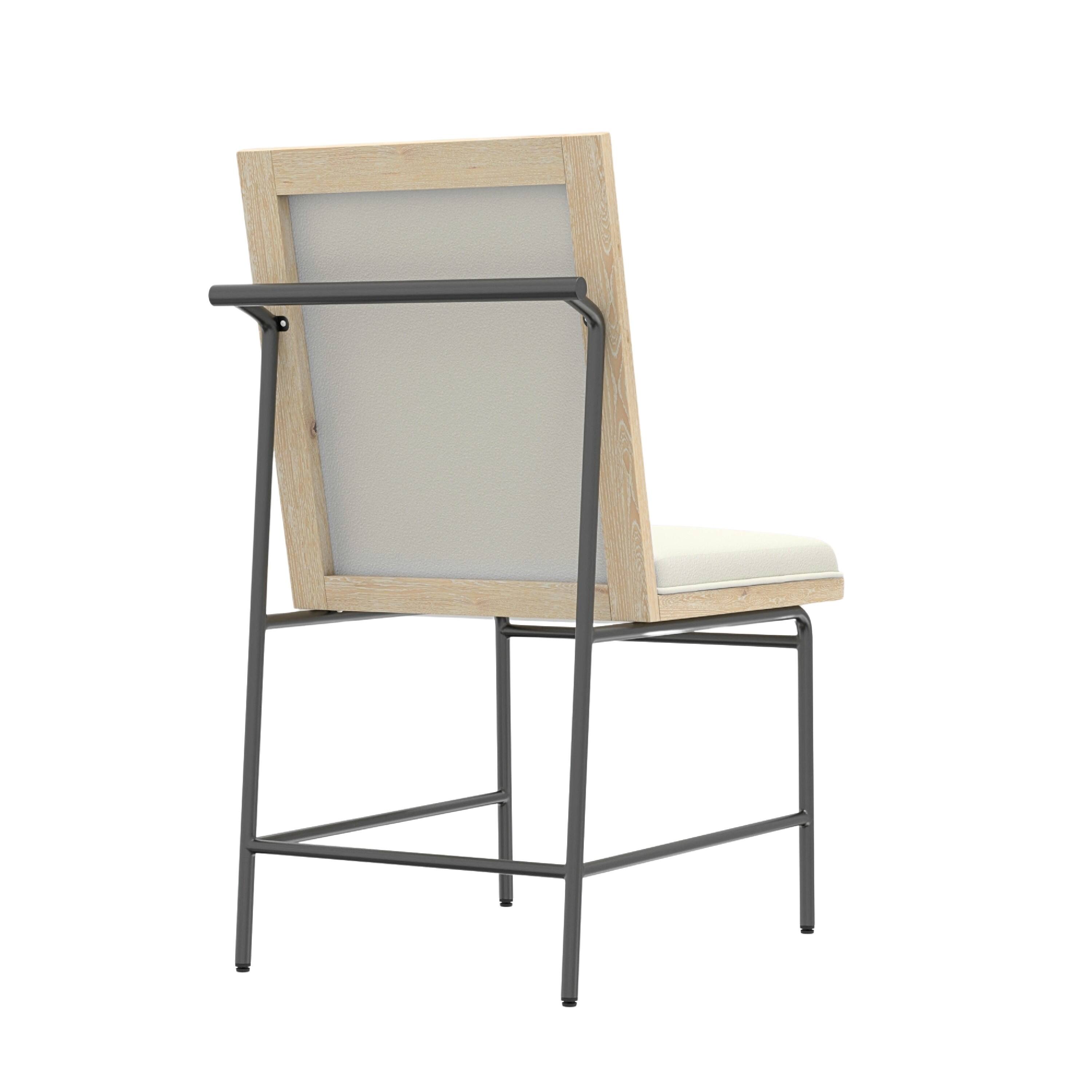 Back. Manhattan Lane - Lony Dining Side Chair Set of 2, Gray Seat n Back, Black Metal Frame - Driftwood Brown, Gray, Metal.