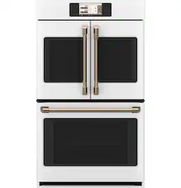 Café - 30" Smart Built-In Double Electric Convection French Door Wall Oven with No Preheat Air Fry - Matte White