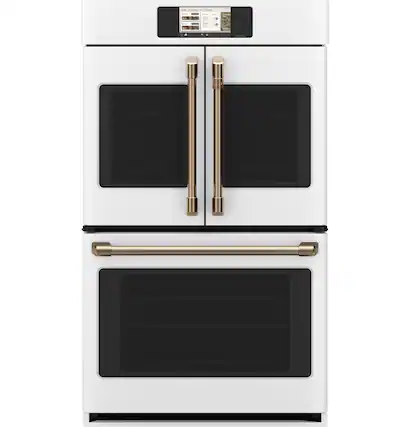 Front. Café - 30" Smart Built-In Double Electric Convection French Door Wall Oven with No Preheat Air Fry - Matte White.