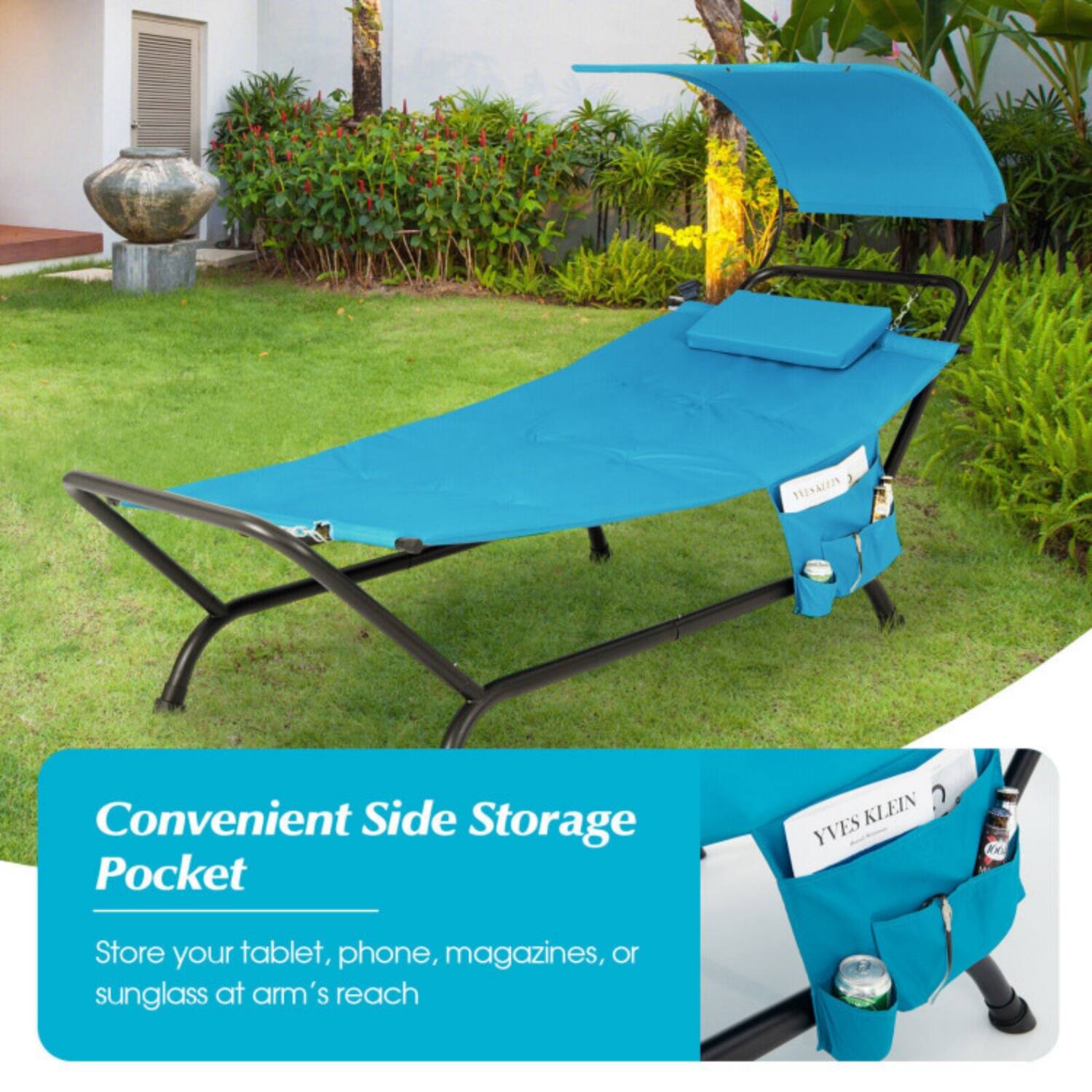 Convenient Side Storage Pocket

Store your tablet, phone, magazines, or sunglasses at arm's reach