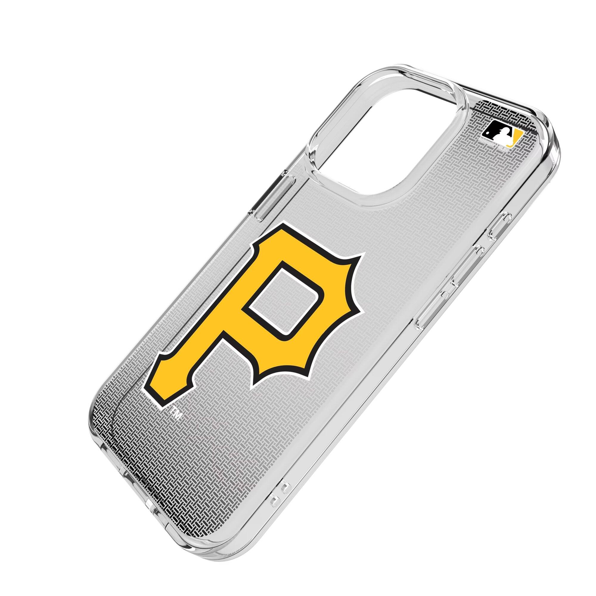 Alt View 1. Keyscaper - Pittsburgh Pirates Linen Logo iPhone Clear Case - 15 - Multicolor.