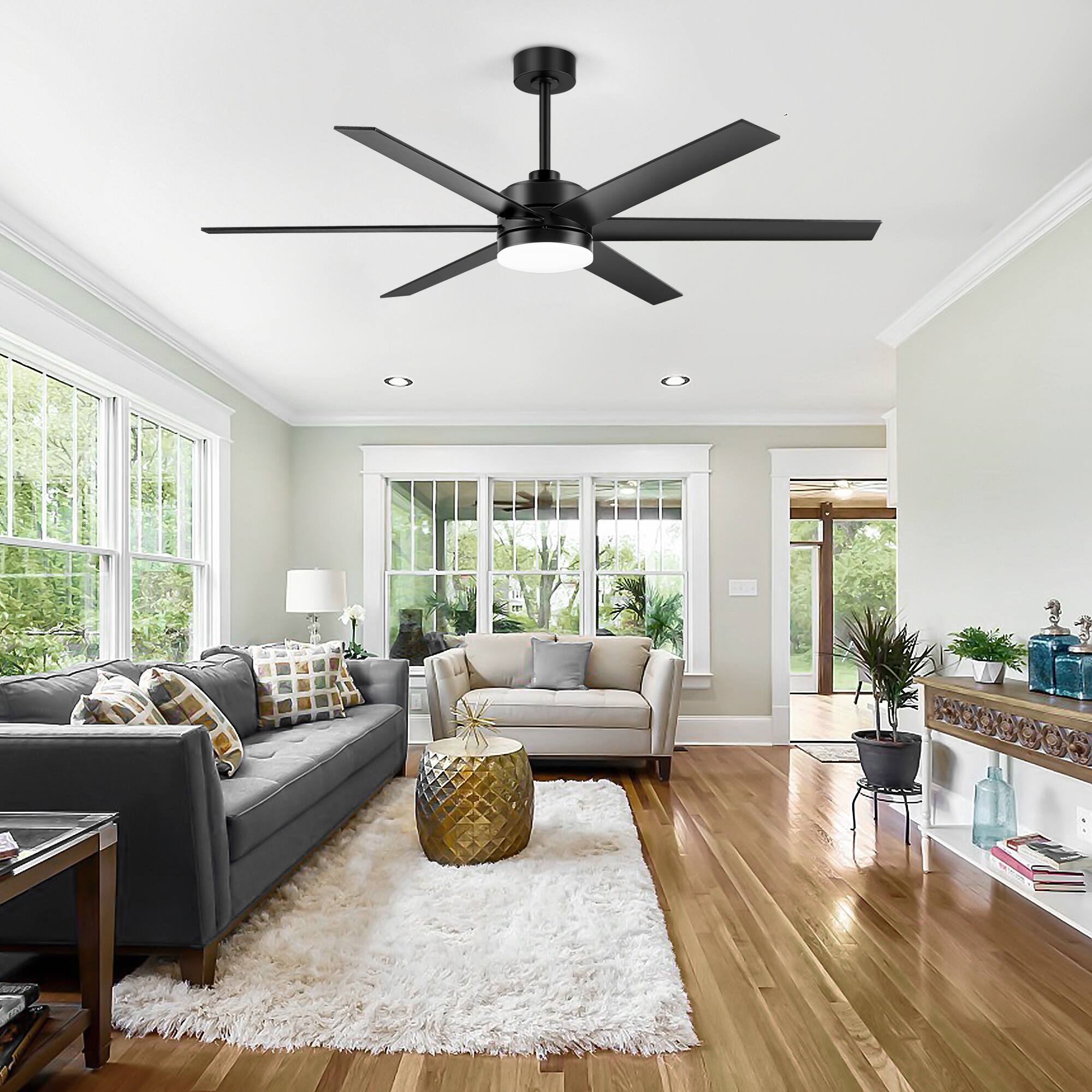 Alt View 2. Breezary - 65-In Ceiling Fan with 3-Color Light, 6 Plywood Blades, DC Motor, Remote Control, Timer with Memory Function - Matte Black.