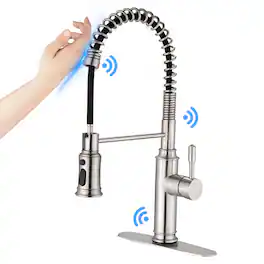 Ropilly - Touch Kitchen Faucet with Pull Down Sprayer, Single Handle Pullout Sink Faucet - Brushed Nickel