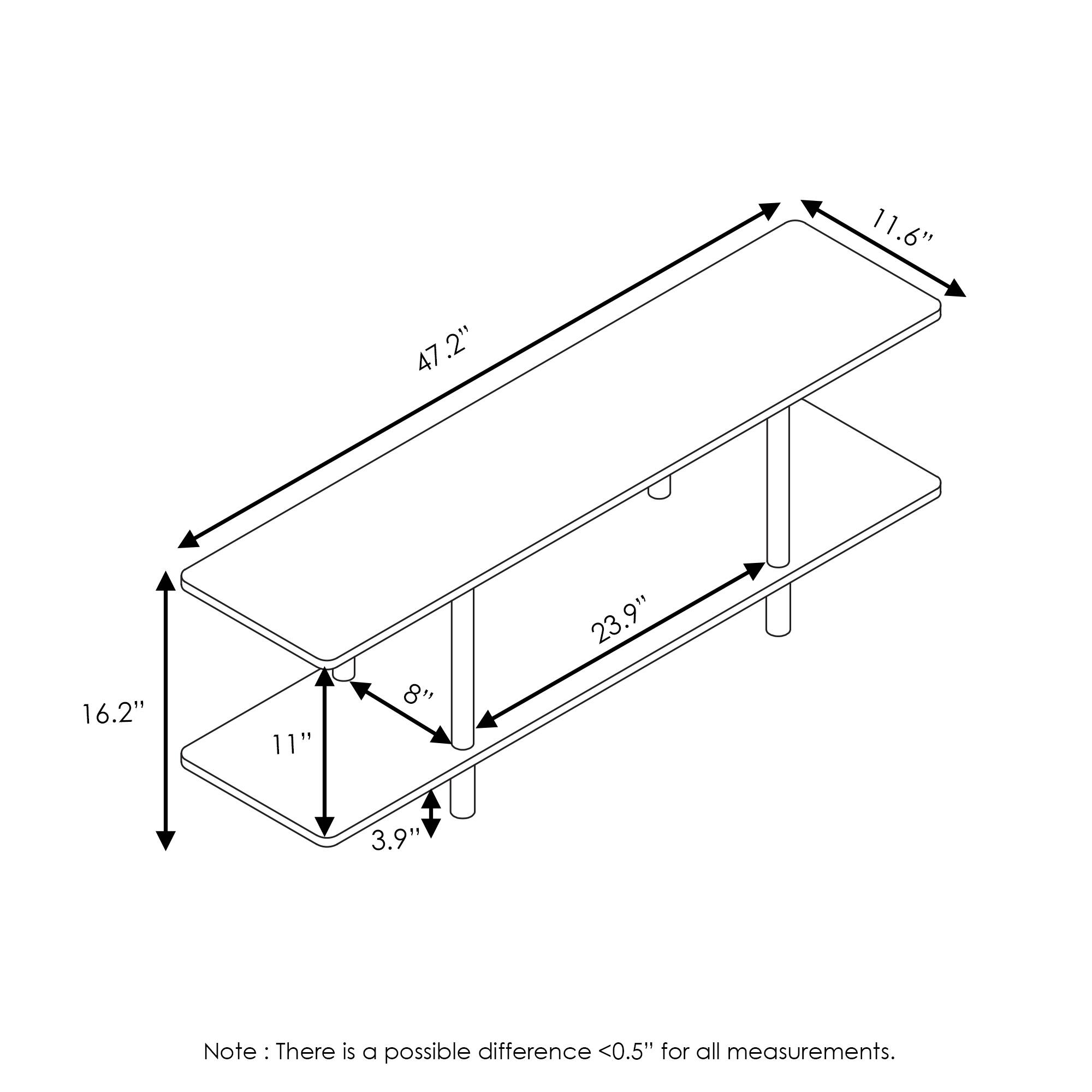 11.6"  
47.2"  
16.2"  
11"  
8"  
23.9"  
3.9"  

Note: There is a possible difference <0.5" for all measurements.