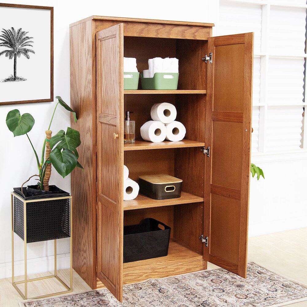 Alt View 4. Concepts in Wood - Multi use Storage Cabinet 4 Shelves Dry Oak Finish - Brown.