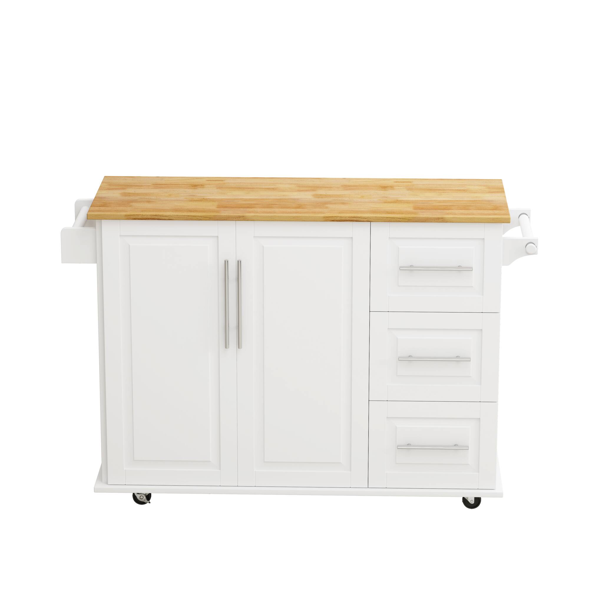 Back. ELEMENT ACE - Versatile Kitchen Island Cart with Storage Drawers, Cabinet, and Spice Rack for Modern Home Organization - White.