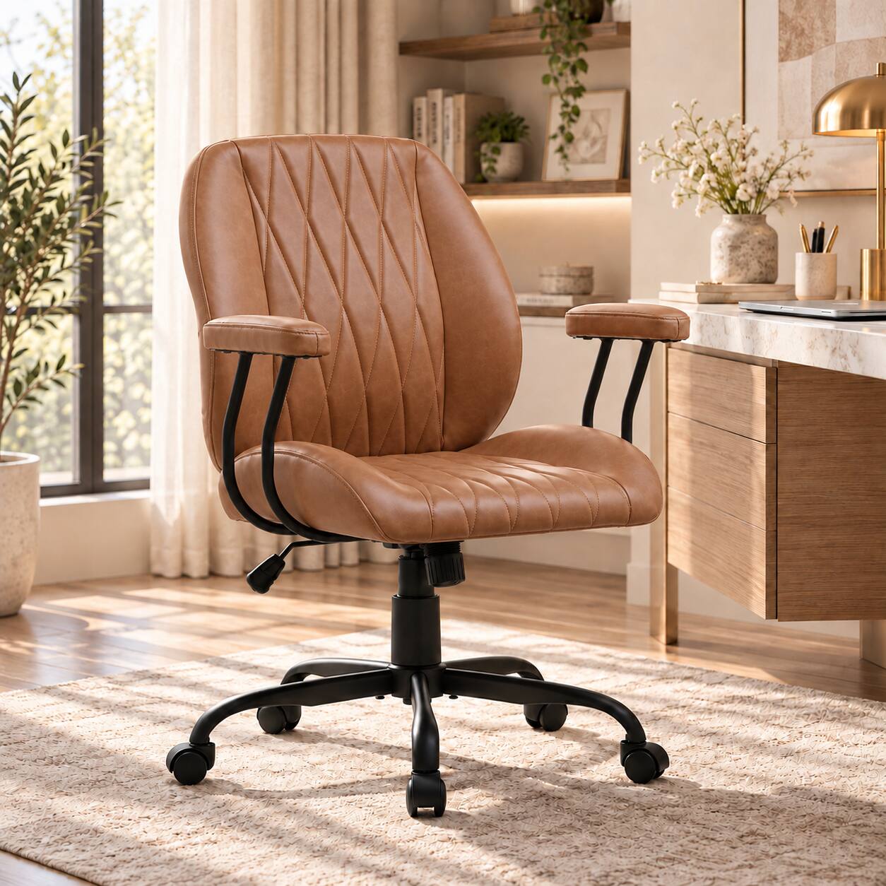 Front. CloudRest Pro - Home Office Desk Chair Ergonomic Computer Chair Mid Back Desk Chair - Brown.