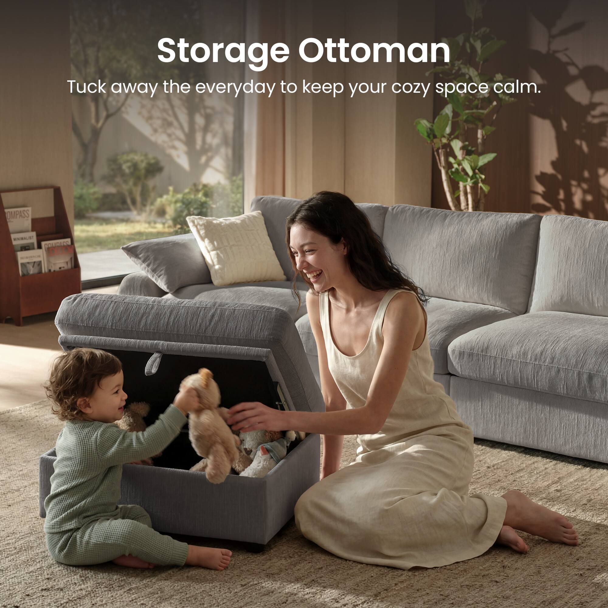 Storage Ottoman  
Tuck away the everyday to keep your cozy space calm.