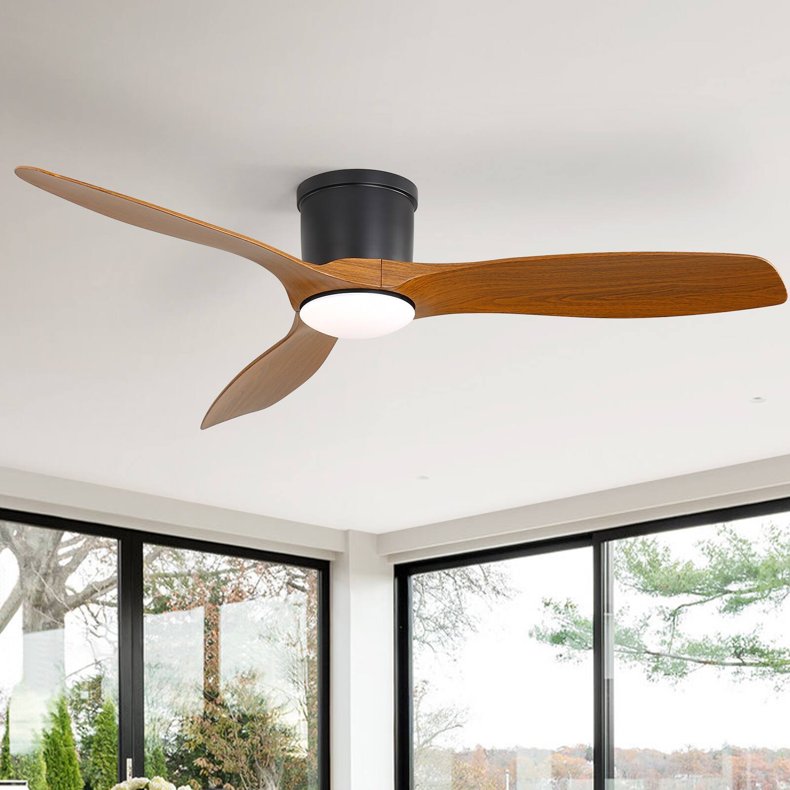 Alt View 2. Sofucor - 52 Inch Low Profile Smart Ceiling Fan with Lights High CFM ABS Ceiling Fan Compatible with Alexa/Google/App, ETL - Black - Brown.