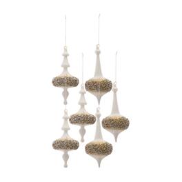 BreeBe - Modern Glass Finial Ornament with Gold Bead Accent (Set of 6) - White, Gold, Silver